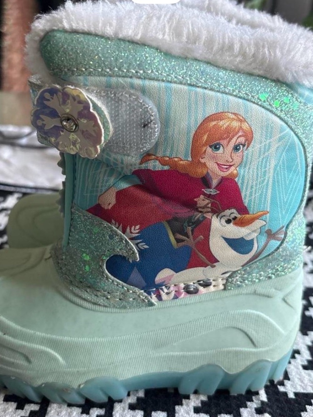 Disney Frozen Anna & Olaf Light Blue Glitter Kids Snow Boots